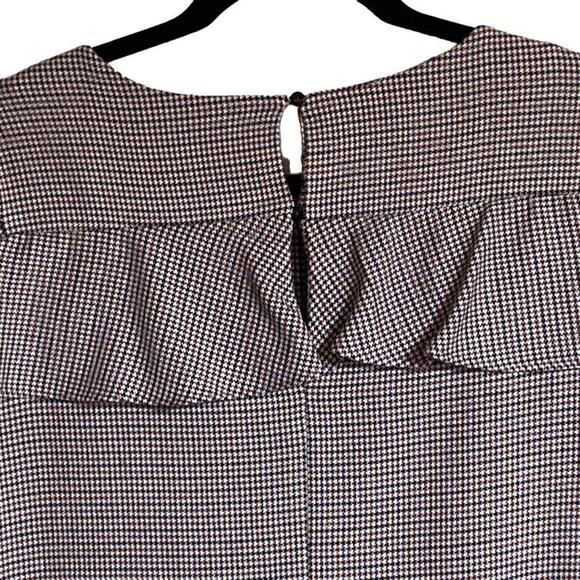 114. Zara Basic MIni Shift Dress Medium Houndstooth Ruffled 3/4 Sleeves Boho - Picture 4 of 9